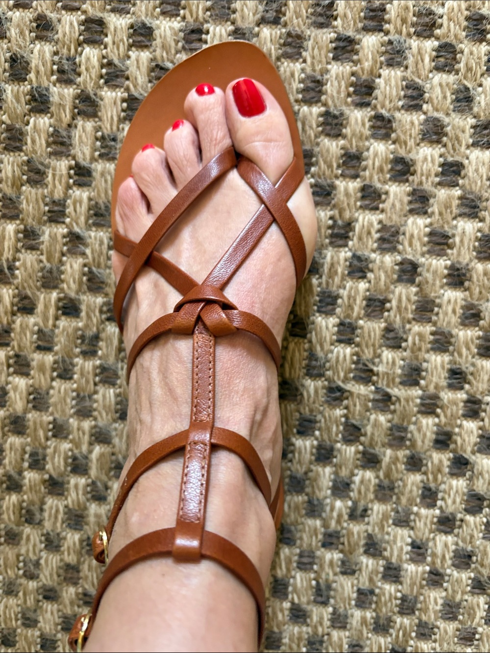 M. Gemi Cognac Leather Knotted T‑Strap Sandals